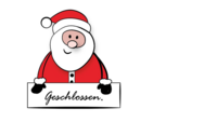 Comic-Weihnachtsmann hält Schild mit Ausschrift "Geschlossen".